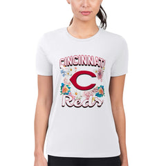 Cincinnati Reds G-III 4Her by Carl Banks Women's Super-Slim Fit Lightweight Flowers Graphic T-Shirt - White T-shirts