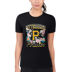 Pittsburgh Pirates G-III 4Her by Carl Banks Women's Super-Slim Fit Lightweight Flowers Graphic T-Shirt - Black T-shirts