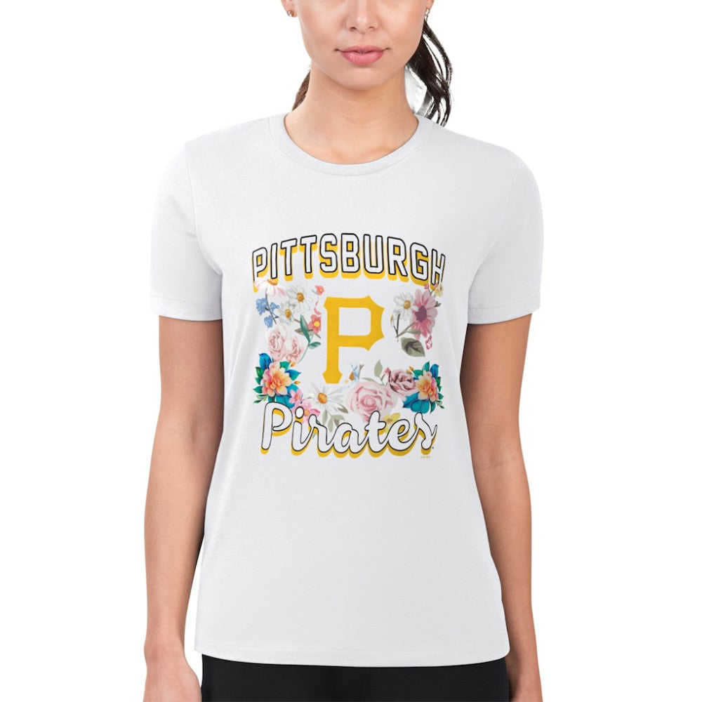 Pittsburgh Pirates G-III 4Her by Carl Banks Women's Super-Slim Fit Lightweight Flowers Graphic T-Shirt - White T-shirts