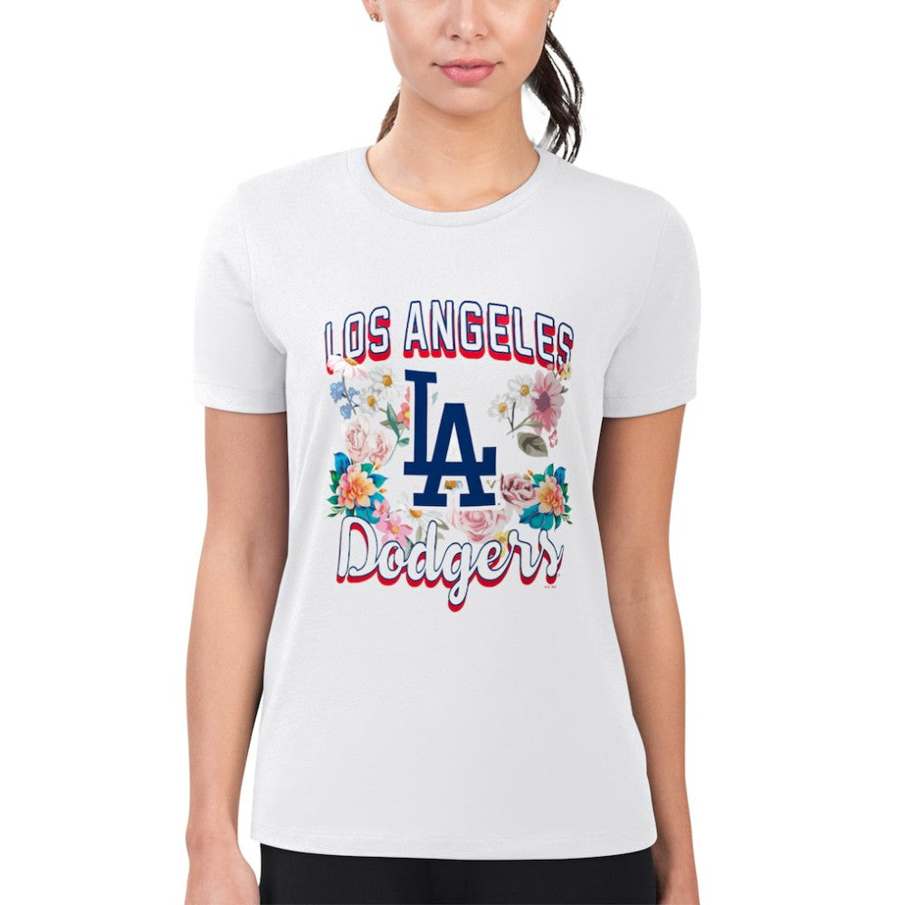 Los Angeles Dodgers G-III 4Her by Carl Banks Women's Super-Slim Fit Lightweight Flowers Graphic T-Shirt - White T-shirts
