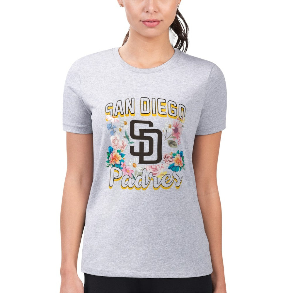 San Diego Padres G-III 4Her by Carl Banks Women's Super-Slim Fit Lightweight Flowers Graphic T-Shirt - Heather Gray T-shirts