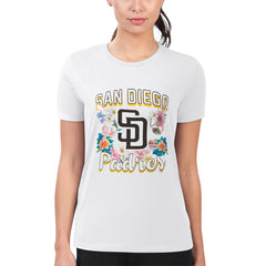 San Diego Padres G-III 4Her by Carl Banks Women's Super-Slim Fit Lightweight Flowers Graphic T-Shirt - White T-shirts
