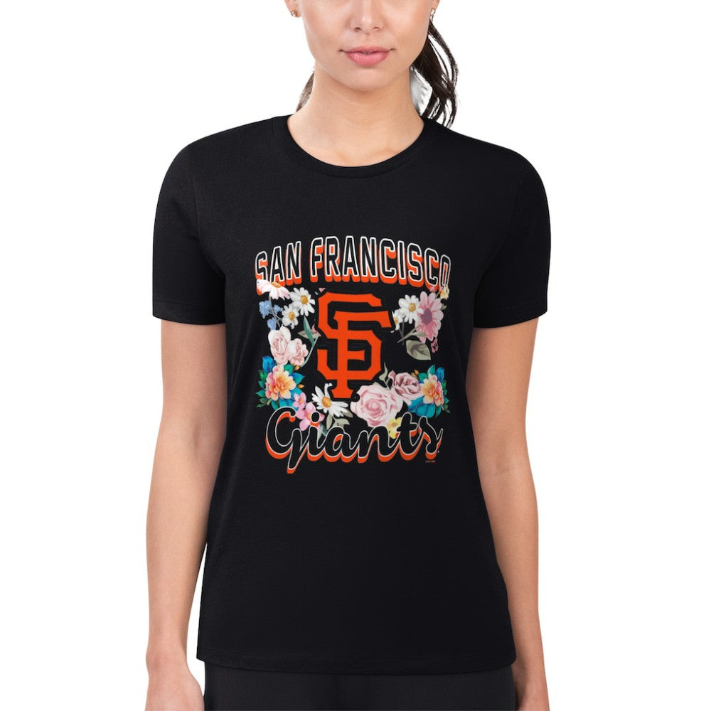 San Francisco Giants G-III 4Her by Carl Banks Women's Super-Slim Fit Lightweight Flowers Graphic T-Shirt - Black T-shirts