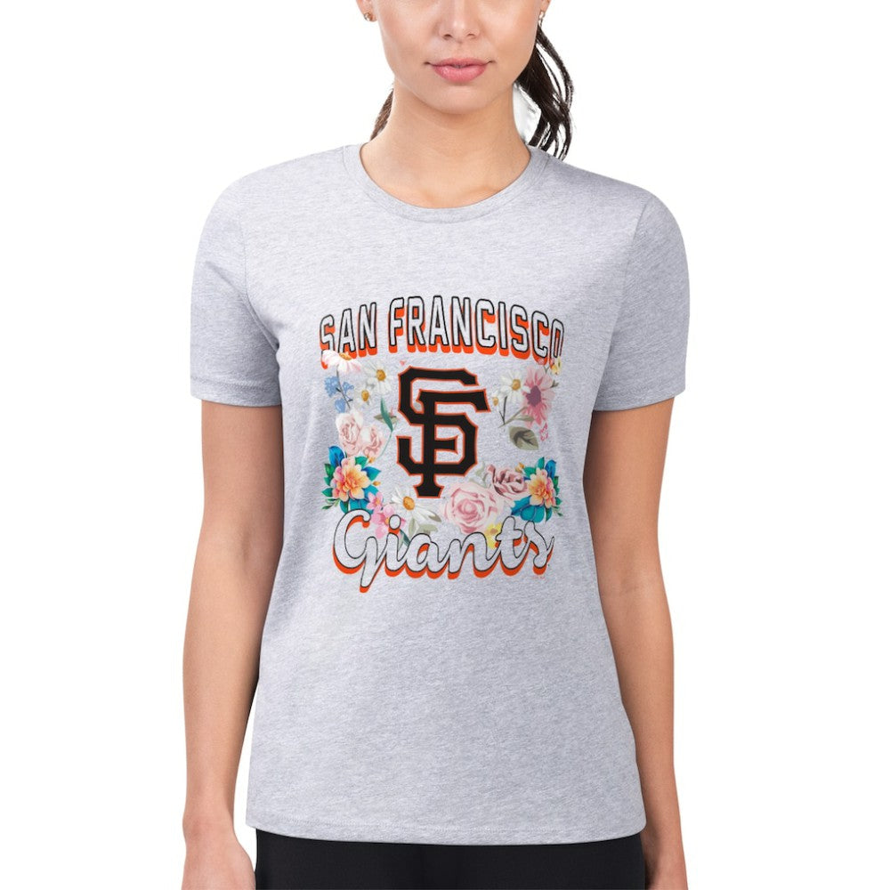 San Francisco Giants G-III 4Her by Carl Banks Women's Super-Slim Fit Lightweight Flowers Graphic T-Shirt - Heather Gray T-shirts