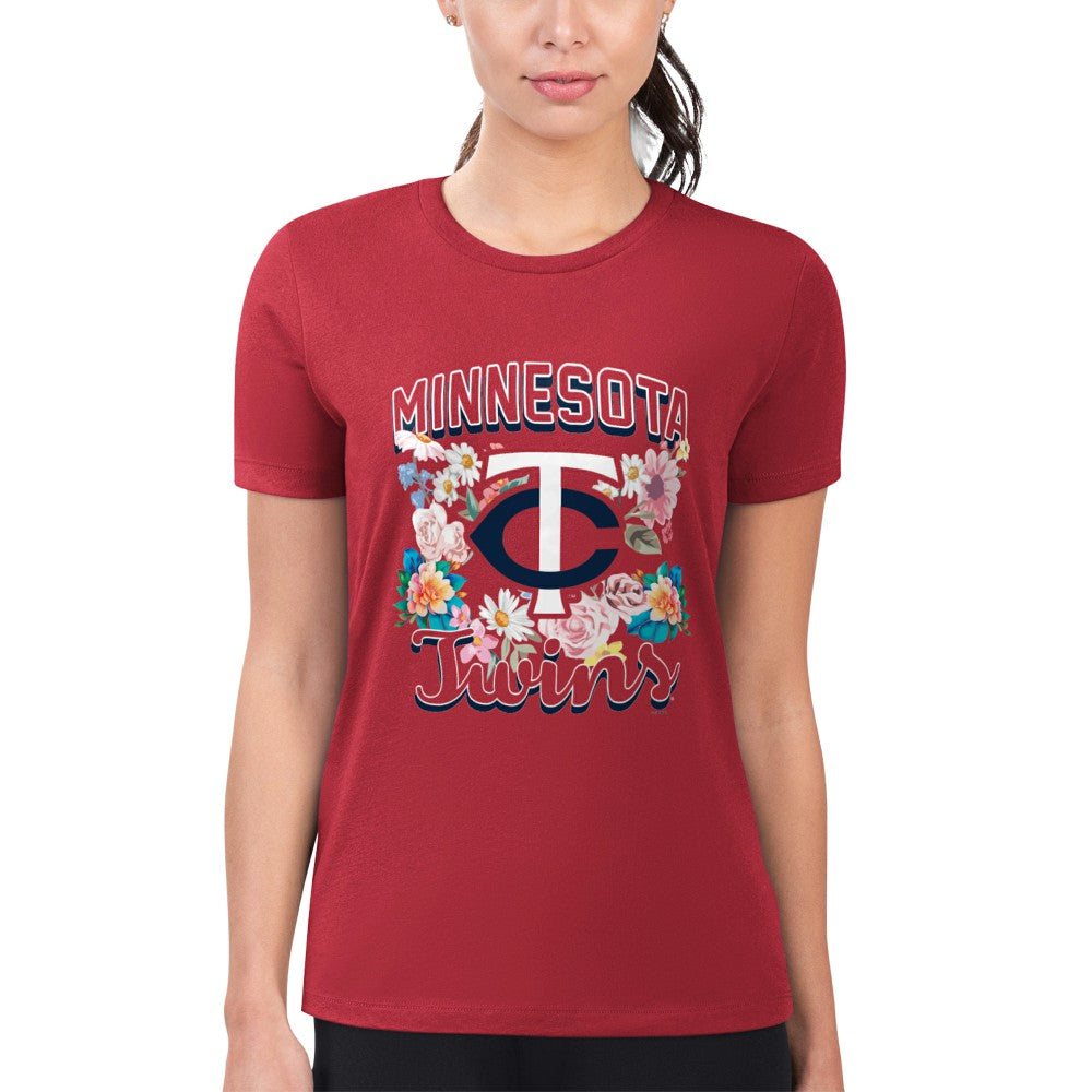 Minnesota Twins G-III 4Her by Carl Banks Women's Super-Slim Fit Lightweight Flowers Graphic T-Shirt - Red T-shirts