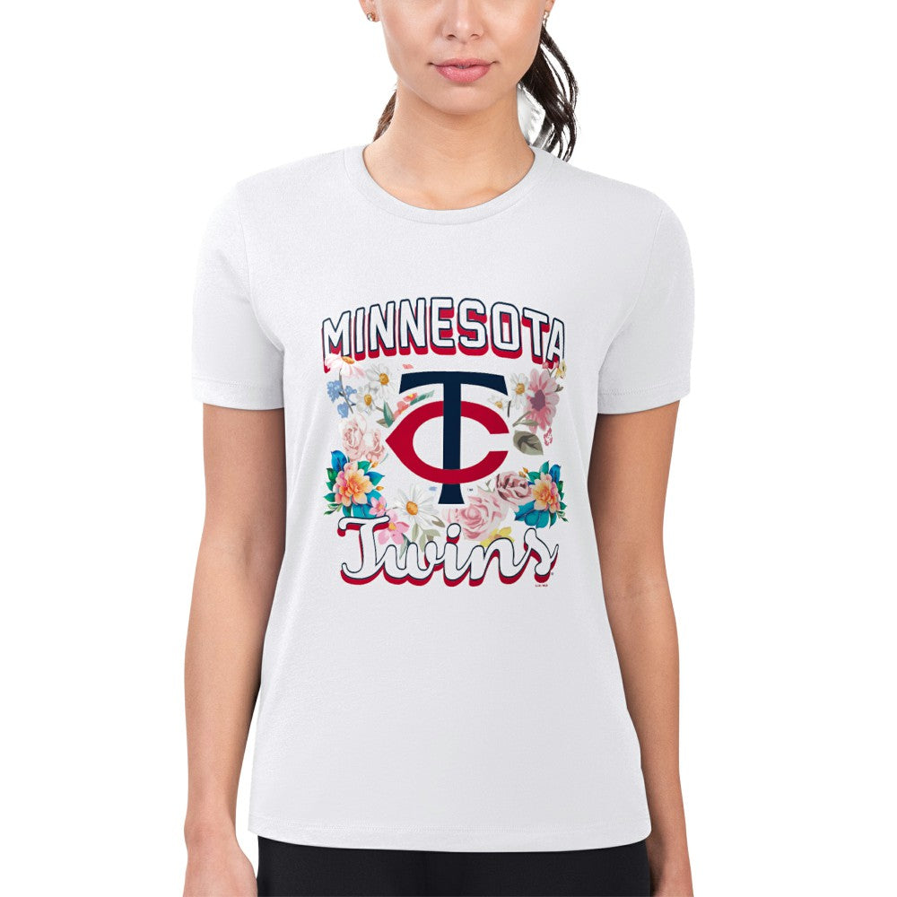 Minnesota Twins G-III 4Her by Carl Banks Women's Super-Slim Fit Lightweight Flowers Graphic T-Shirt - White T-shirts
