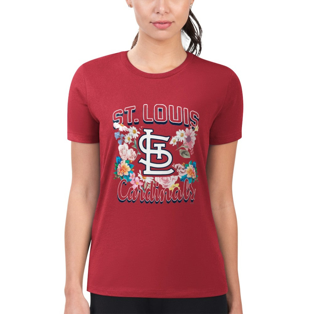 St. Louis Cardinals G-III 4Her by Carl Banks Women's Super-Slim Fit Lightweight Flowers Graphic T-Shirt - Red T-shirts