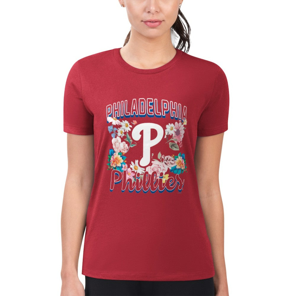 Philadelphia Phillies G-III 4Her by Carl Banks Women's Super-Slim Fit Lightweight Flowers Graphic T-Shirt - Red T-shirts