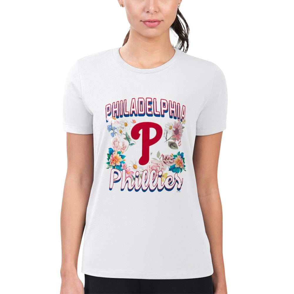 Philadelphia Phillies G-III 4Her by Carl Banks Women's Super-Slim Fit Lightweight Flowers Graphic T-Shirt - White T-shirts