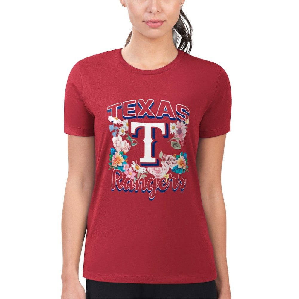 Texas Rangers G-III 4Her by Carl Banks Women's Super-Slim Fit Lightweight Flowers Graphic T-Shirt - Red T-shirts