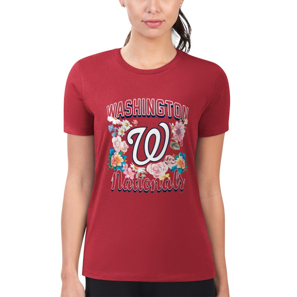 Washington Nationals G-III 4Her by Carl Banks Women's Super-Slim Fit Lightweight Flowers Graphic T-Shirt - Red T-shirts