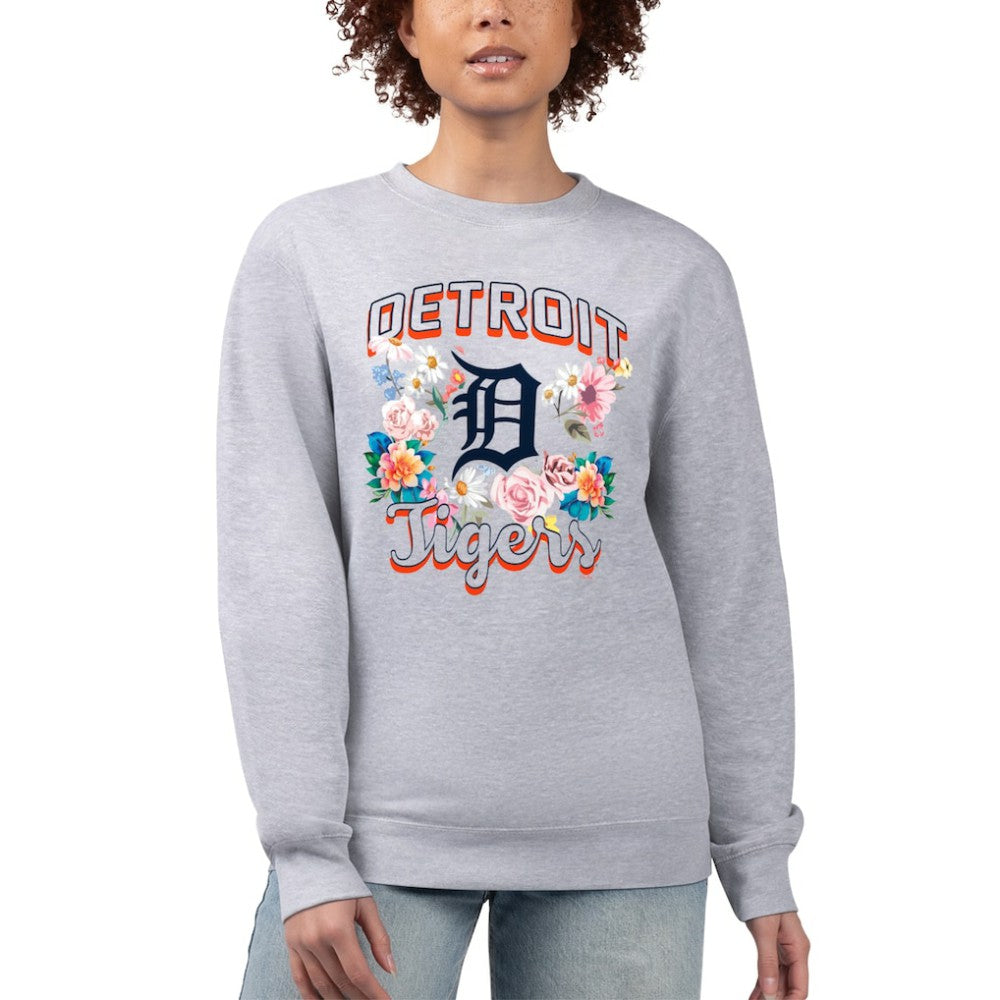 Detroit Tigers G-III 4Her by Carl Banks Women's Flowers Graphic Pullover Sweatshirt - Heather Gray Pullover