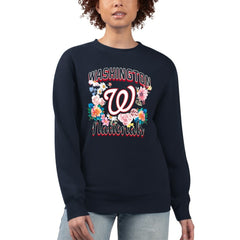 Washington Nationals G-III 4Her by Carl Banks Women's Flowers Graphic Pullover Sweatshirt - Navy Pullover