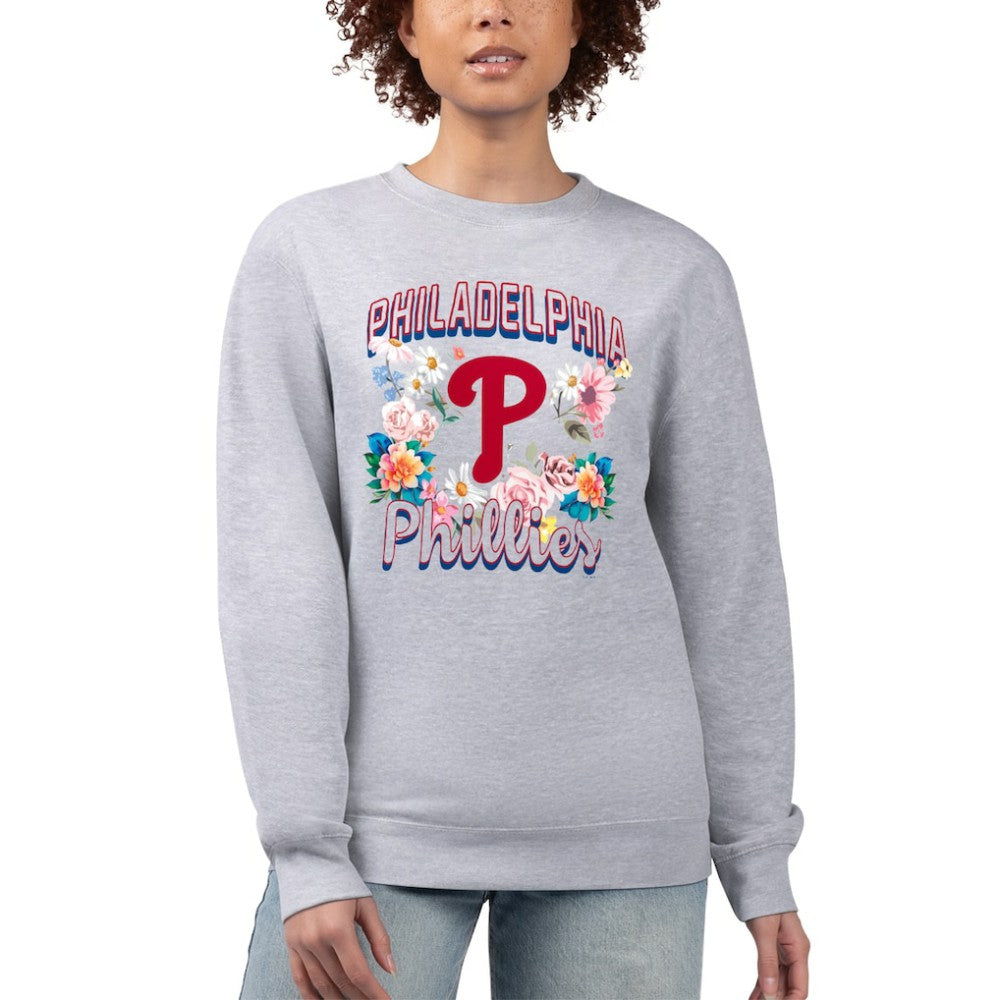 Philadelphia Phillies G-III 4Her by Carl Banks Women's Flowers Graphic Pullover Sweatshirt - Heather Gray Pullover