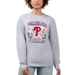 Philadelphia Phillies G-III 4Her by Carl Banks Women's Flowers Graphic Pullover Sweatshirt - Heather Gray Pullover