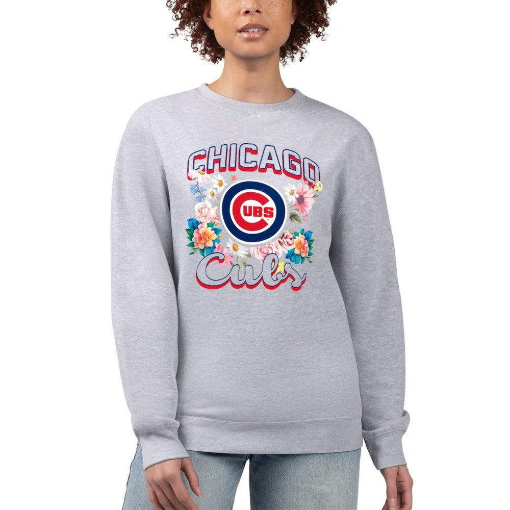 Chicago Cubs G-III 4Her by Carl Banks Women's Flowers Graphic Pullover Sweatshirt - Heather Gray Pullover