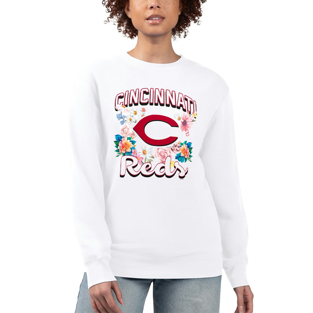 Cincinnati Reds G-III 4Her by Carl Banks Women's Flowers Graphic Pullover Sweatshirt - White Pullover