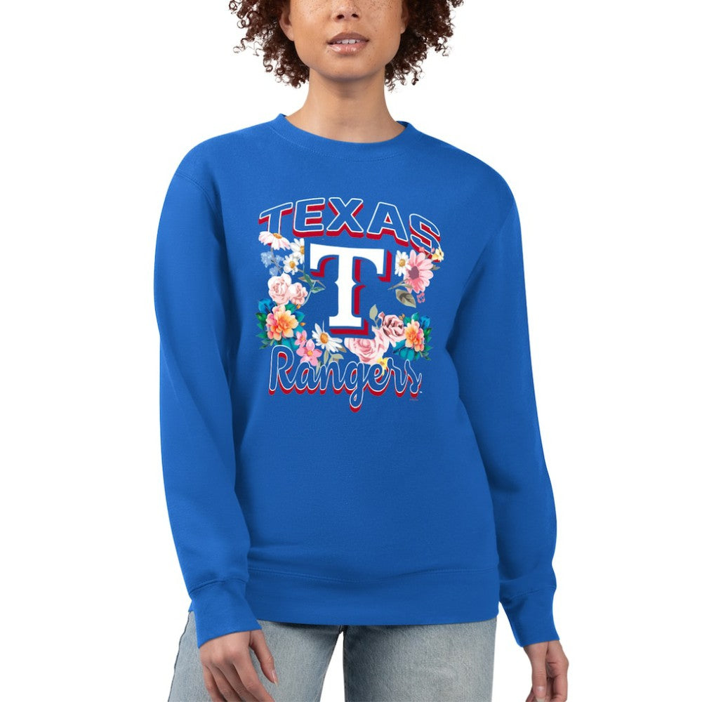 Texas Rangers G-III 4Her by Carl Banks Women's Flowers Graphic Pullover Sweatshirt - Royal Pullover
