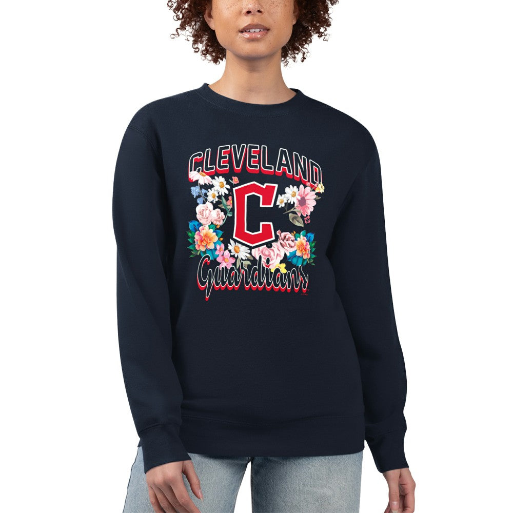 Cleveland Guardians G-III 4Her by Carl Banks Women's Flowers Graphic Pullover Sweatshirt - Navy Pullover
