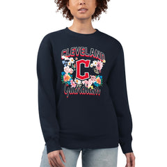 Cleveland Guardians G-III 4Her by Carl Banks Women's Flowers Graphic Pullover Sweatshirt - Navy Pullover