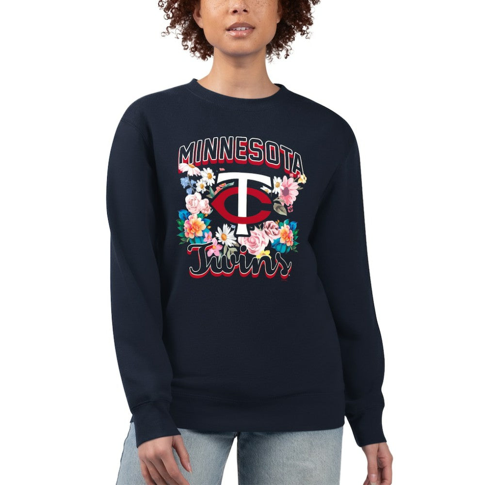 Minnesota Twins G-III 4Her by Carl Banks Women's Flowers Graphic Pullover Sweatshirt - Navy Pullover