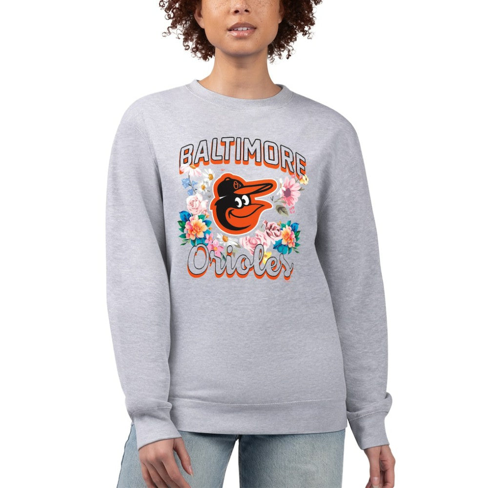 Baltimore Orioles G-III 4Her by Carl Banks Women's Flowers Graphic Pullover Sweatshirt - Heather Gray Pullover