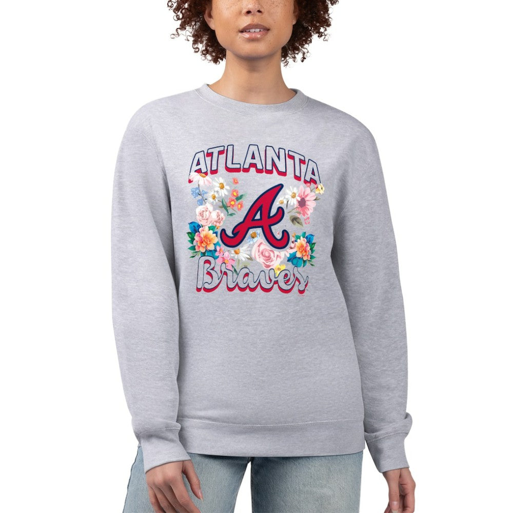 Atlanta Braves G-III 4Her by Carl Banks Women's Flowers Graphic Pullover Sweatshirt - Heather Gray Pullover