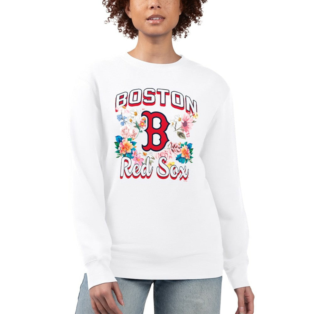 Boston Red Sox G-III 4Her by Carl Banks Women's Flowers Graphic Pullover Sweatshirt - White Pullover