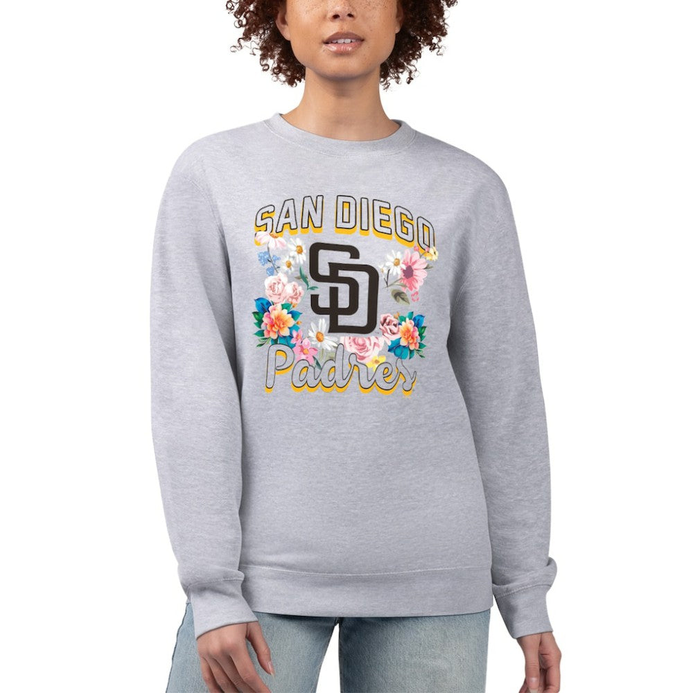 San Diego Padres G-III 4Her by Carl Banks Women's Flowers Graphic Pullover Sweatshirt - Heather Gray Pullover