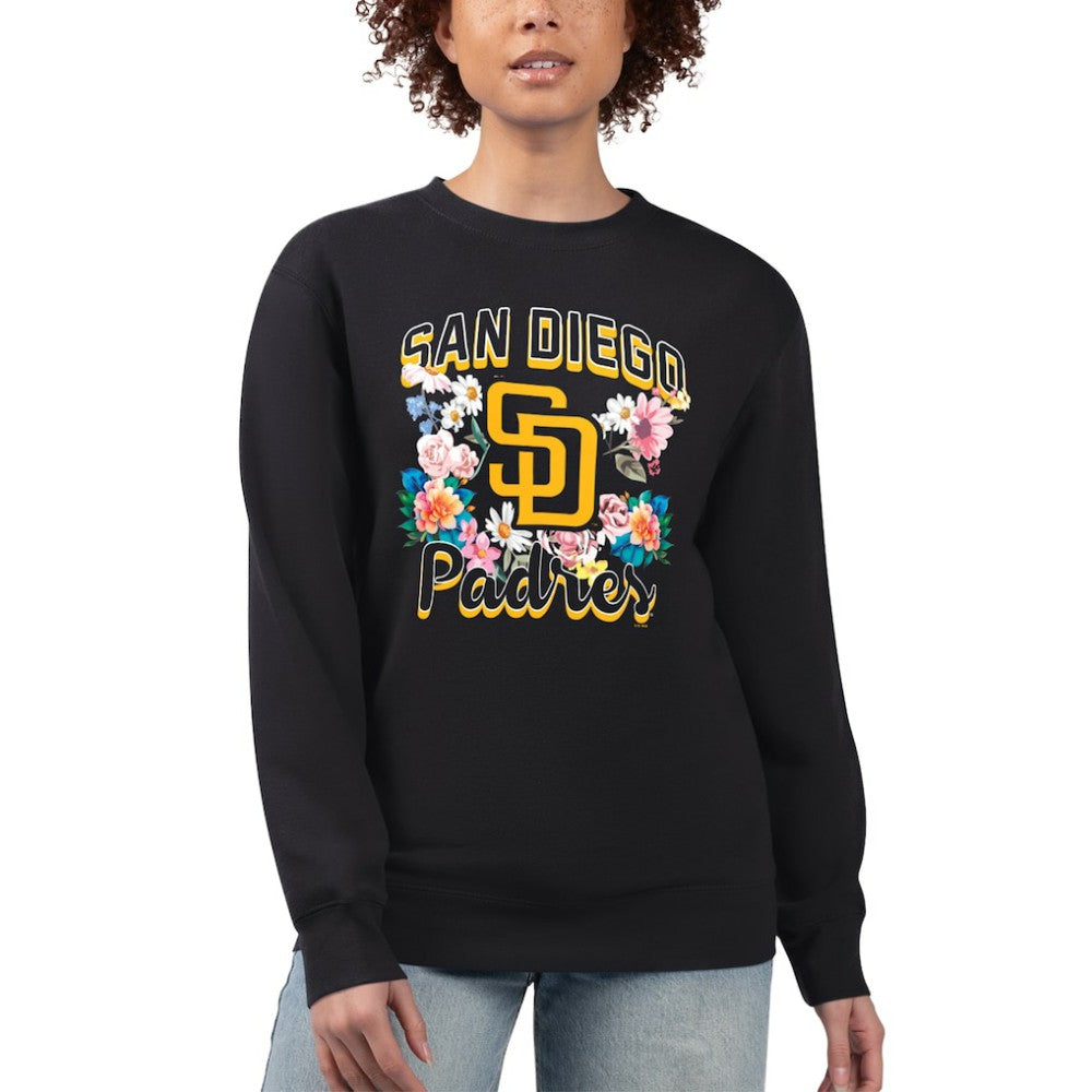 San Diego Padres G-III 4Her by Carl Banks Women's Flowers Graphic Pullover Sweatshirt - Black Pullover