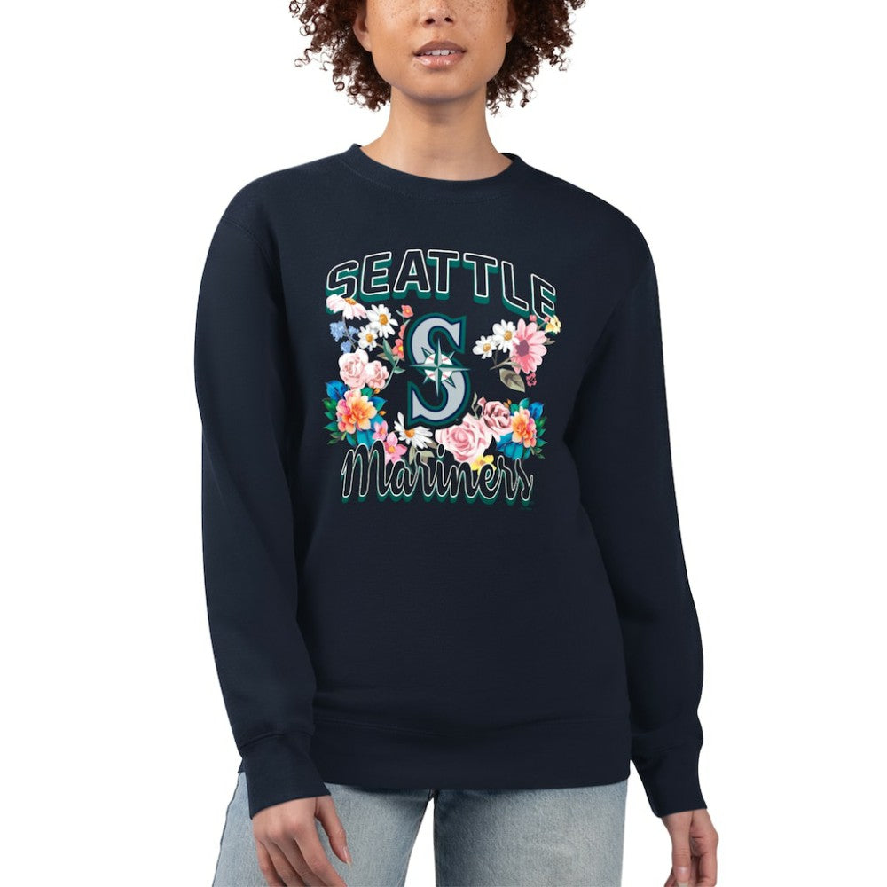 Seattle Mariners G-III 4Her by Carl Banks Women's Flowers Graphic Pullover Sweatshirt - Navy Pullover