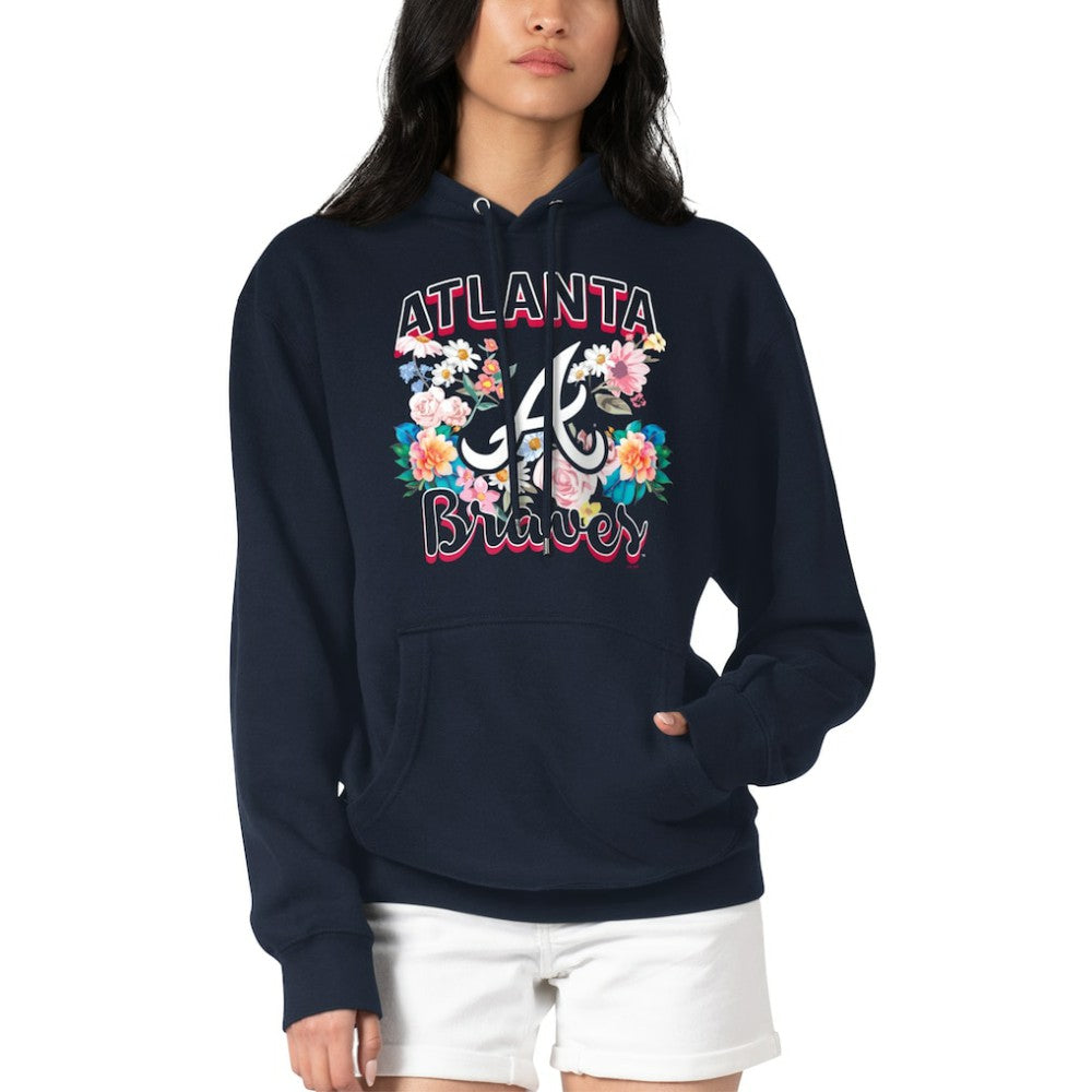 Atlanta Braves G-III 4Her by Carl Banks Women's Flowers Graphic Pullover Hoodie - Navy Hoodies