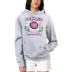 Chicago Cubs G-III 4Her by Carl Banks Women's Flowers Graphic Pullover Hoodie - Heather Gray Hoodies