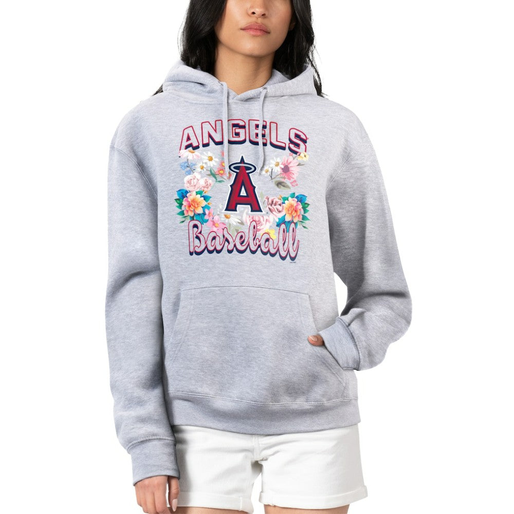 Los Angeles Angels G-III 4Her by Carl Banks Women's Flowers Graphic Pullover Hoodie - Heather Gray Hoodies