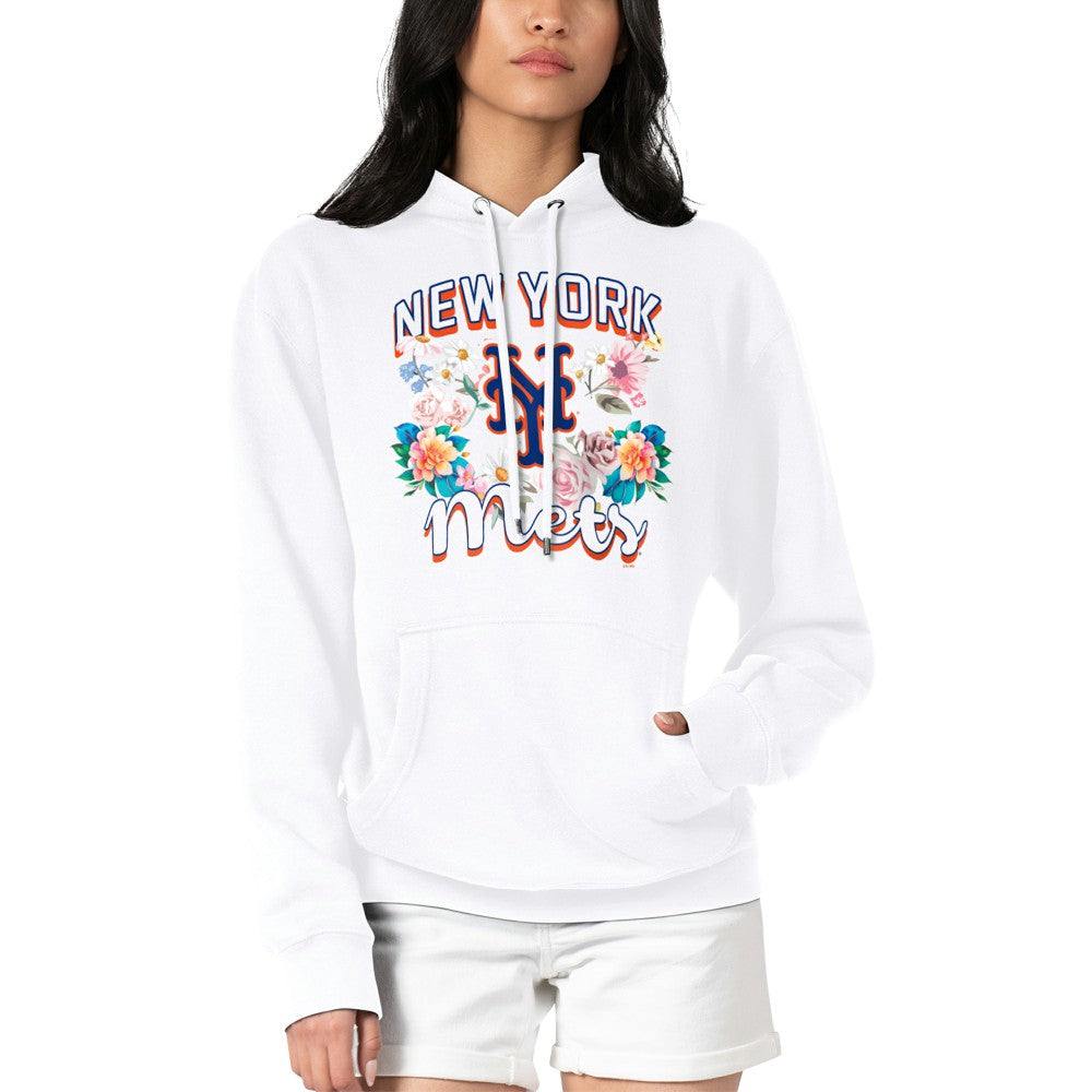 New York Mets G-III 4Her by Carl Banks Women's Flowers Graphic Pullover Hoodie - White Hoodies