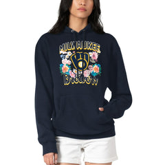 Milwaukee Brewers G-III 4Her by Carl Banks Women's Flowers Graphic Pullover Hoodie - Navy Hoodies
