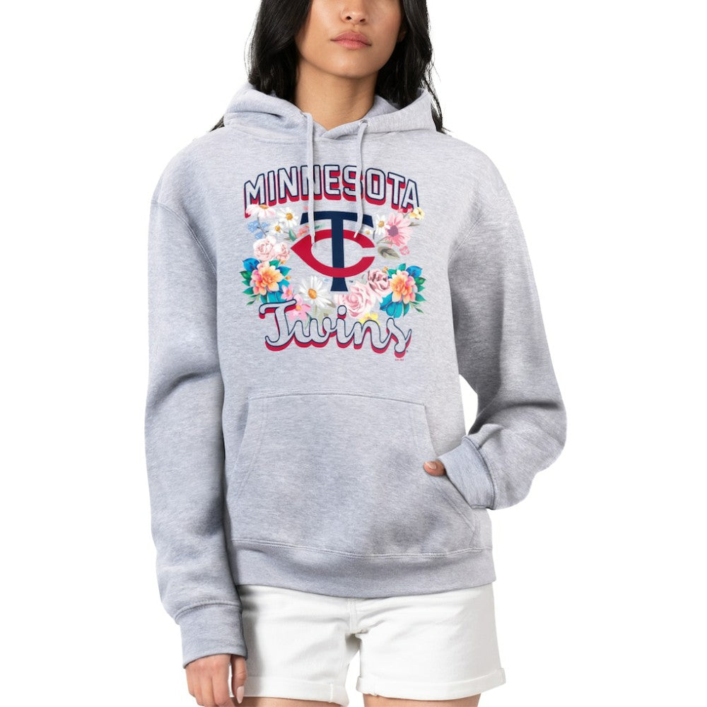 Minnesota Twins G-III 4Her by Carl Banks Women's Flowers Graphic Pullover Hoodie - Heather Gray Hoodies