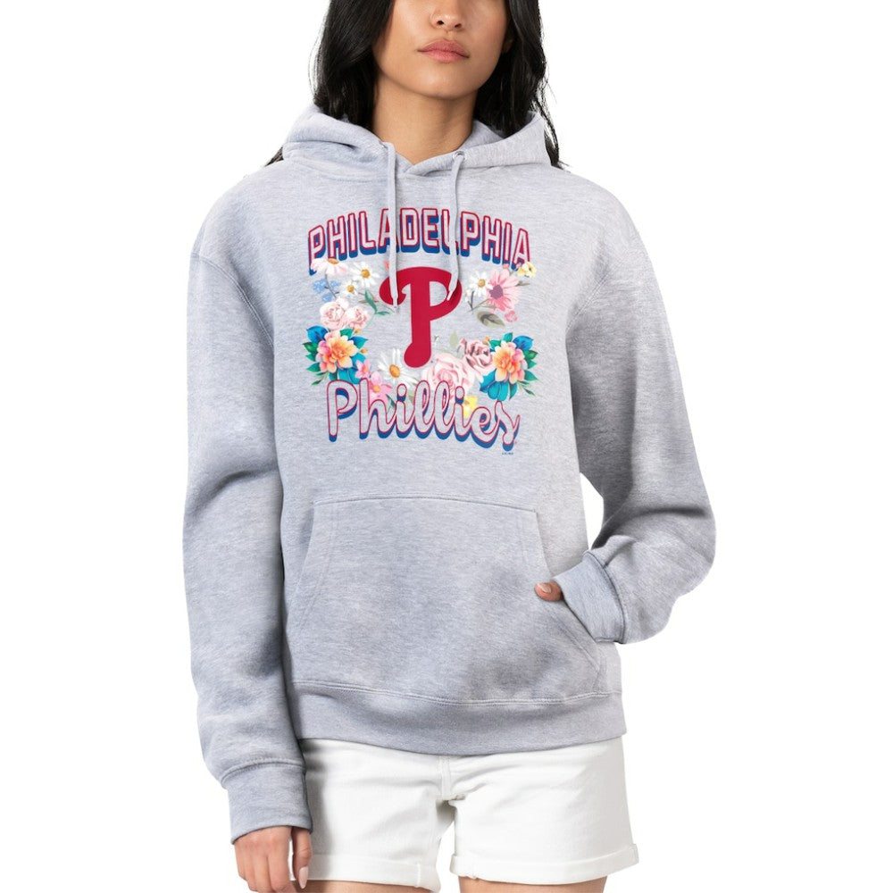 Philadelphia Phillies G-III 4Her by Carl Banks Women's Flowers Graphic Pullover Hoodie - Heather Gray Hoodies