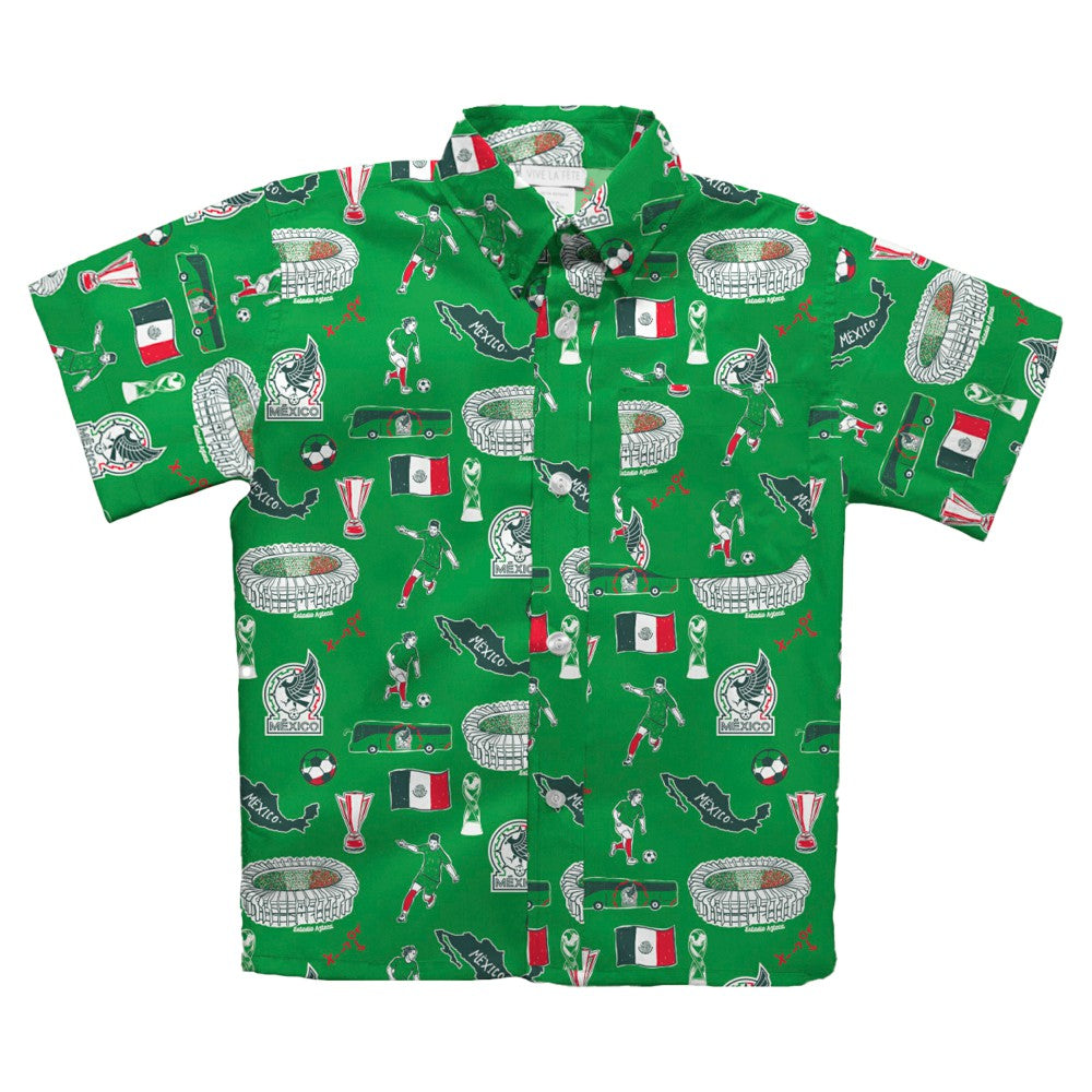 Mexico National Team Vive La Fete Youth Impressions Artwork Button-Up Shirt Green sale