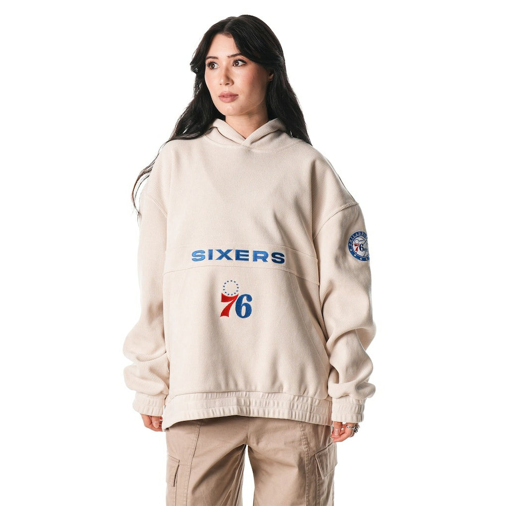 Philadelphia 76ers The Wild Collective Unisex Corduroy Tri-Blend Pullover Hoodie Cream