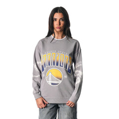 Golden State Warriors The Wild Collective Women's Bleached Tie-Dye Pullover Sweatshirt Heather Gray