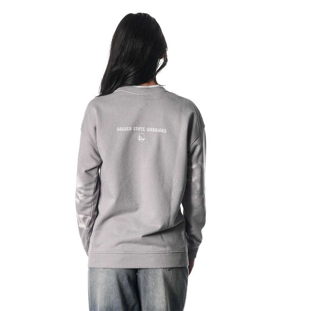 Golden State Warriors The Wild Collective Women's Bleached Tie-Dye Pullover Sweatshirt Heather Gray