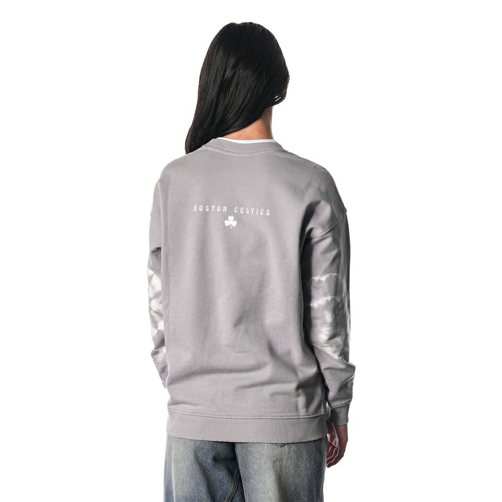 Boston Celtics The Wild Collective Women's Bleached Tie-Dye Pullover Sweatshirt Heather Gray