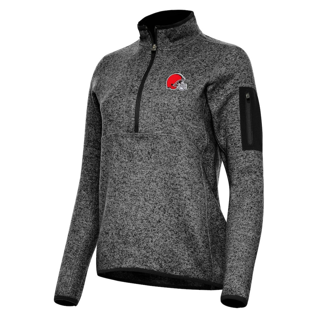 Cleveland Browns Antigua Women's Fortune Half-Zip Jacket Heather Black