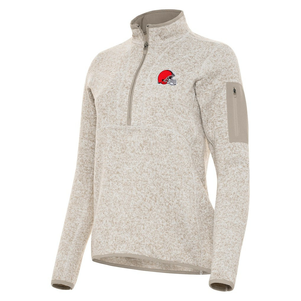 Cleveland Browns Antigua Women's Fortune Half-Zip Jacket Oatmeal