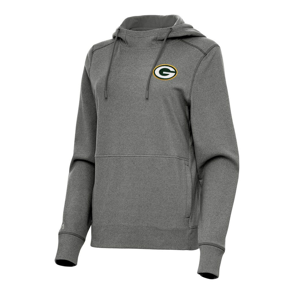 Green Bay Packers Antigua Women's Justice Pullover Hoodie Heather Black