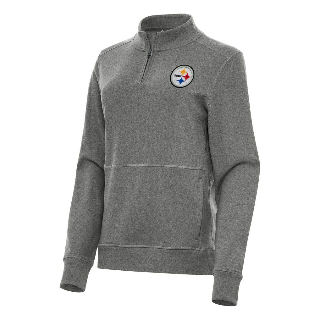 Pittsburgh Steelers Antigua Women's Crush Quarter-Zip Jacket Heather Black