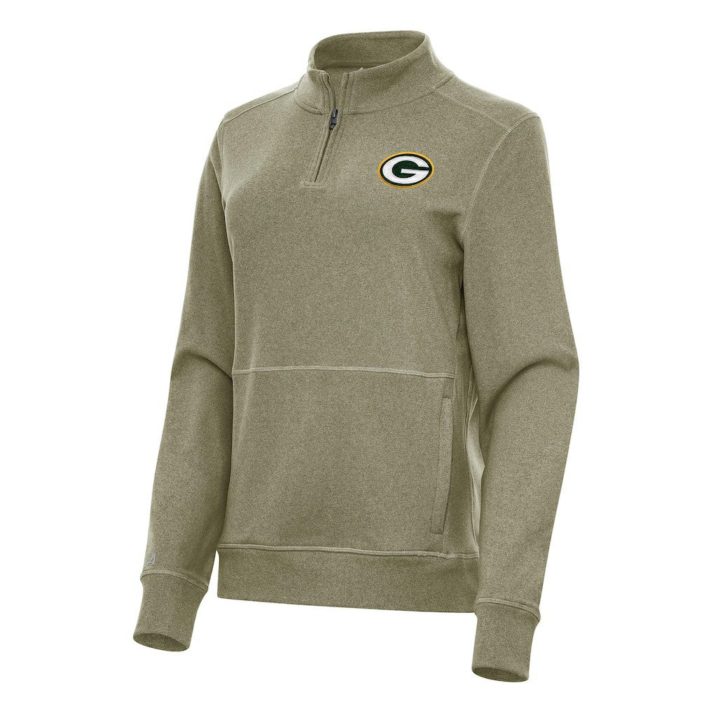 Green Bay Packers Antigua Women's Crush Quarter-Zip Jacket Heather Olive