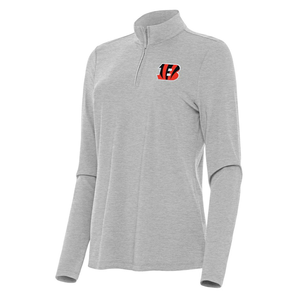 Cincinnati Bengals Antigua Women's Bright Quarter-Zip Sweatshirt Heather Gray