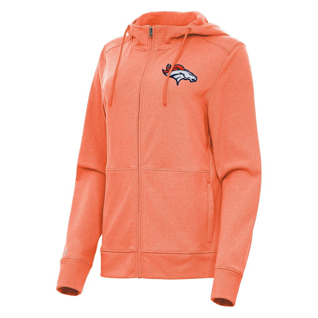 Denver Broncos Antigua Women's Seeker Full-Zip Hoodie Jacket Heather Orange